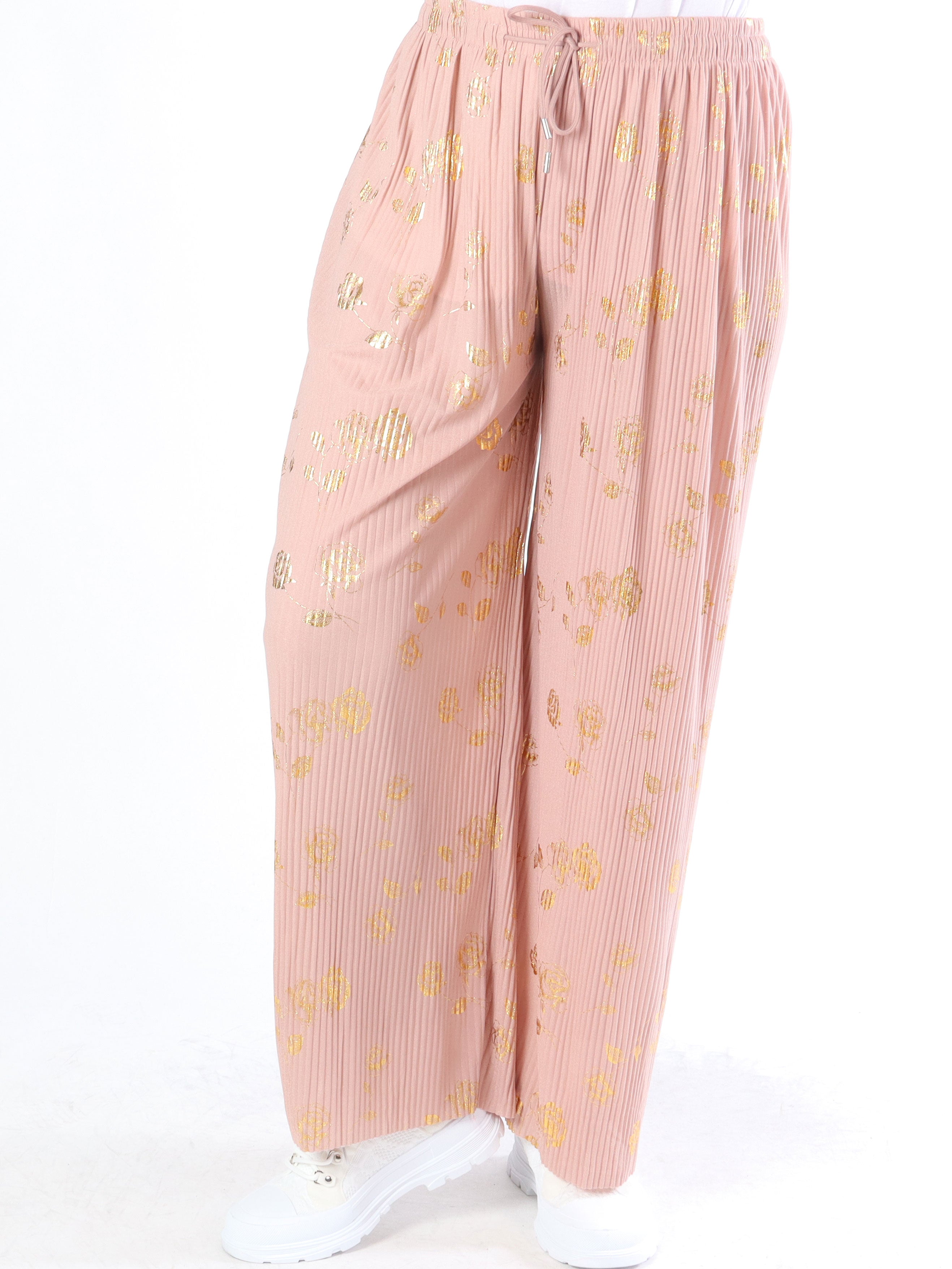 Alpha - Plisserede bukser med guldblomster